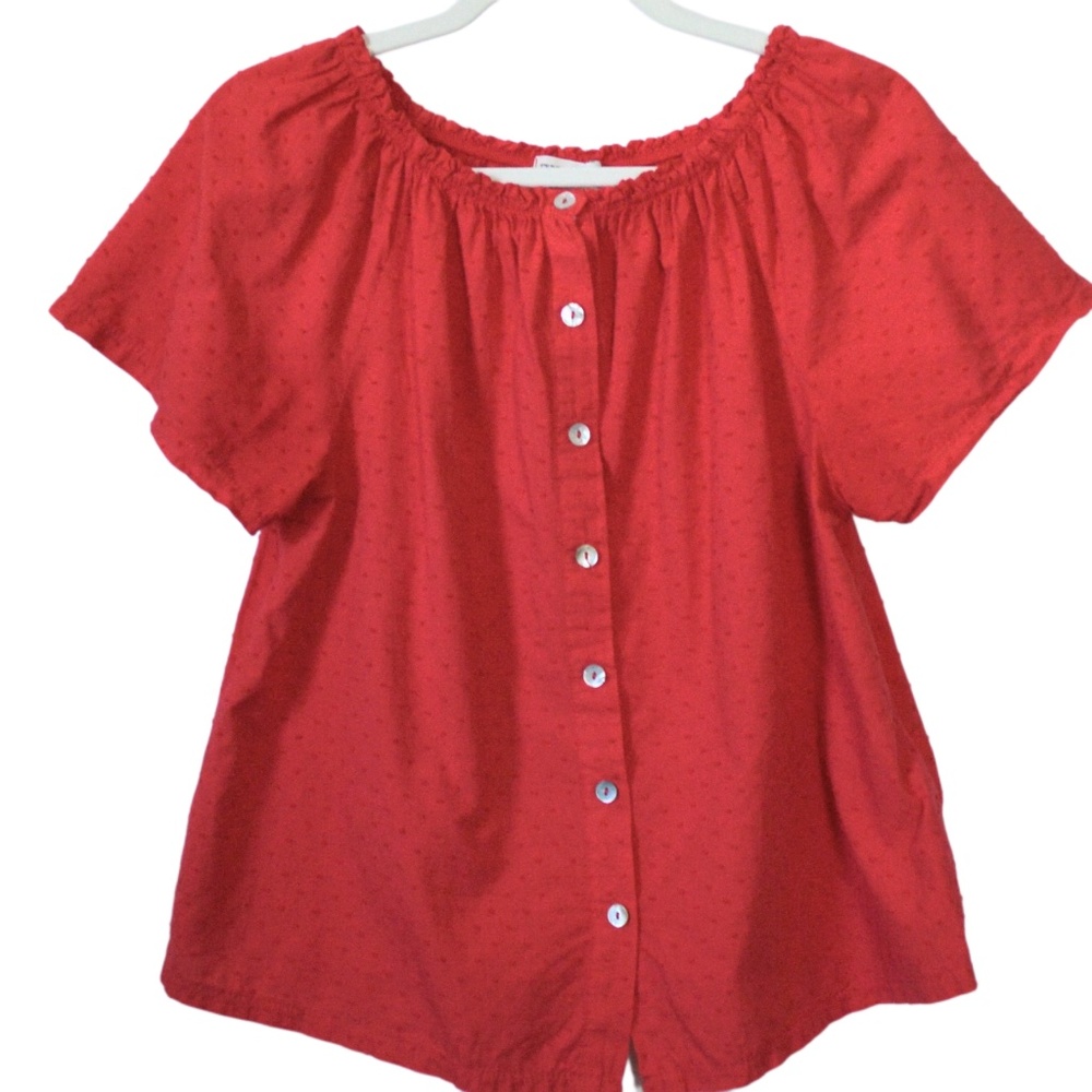 Terzo Millennio Red Cotton Top Pom Pom  Short Sleeve Off Shoulder Size M